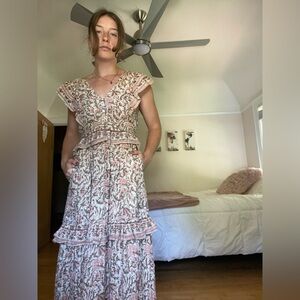 Cleobella Pink and Cream Maxi Dress